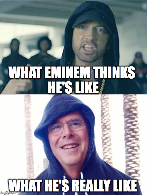 WHAT EMINEM THINKS HE'S LIKE; WHAT HE'S REALLY LIKE | image tagged in jeb bush,eminem,donald trump,one does not simply | made w/ Imgflip meme maker