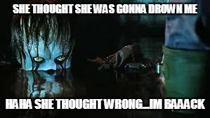 it drowned...or so she thought | SHE THOUGHT SHE WAS GONNA DROWN ME; HAHA SHE THOUGHT WRONG...IM BAAACK | image tagged in imgflip | made w/ Imgflip meme maker