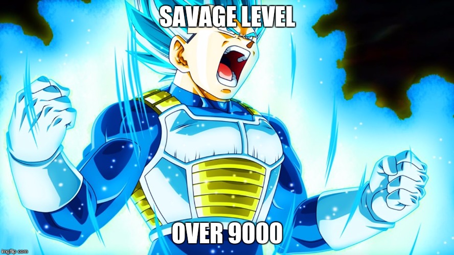 super sayian | SAVAGE LEVEL; OVER 9000 | image tagged in super saiyan god | made w/ Imgflip meme maker
