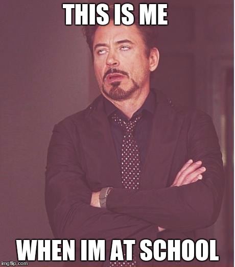When i go to school
 | THIS IS ME; WHEN IM AT SCHOOL | image tagged in memes,face you make robert downey jr | made w/ Imgflip meme maker