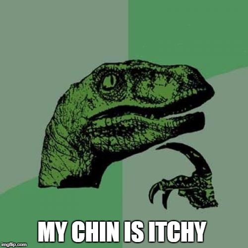 Philosoraptor Meme | MY CHIN IS ITCHY | image tagged in memes,philosoraptor | made w/ Imgflip meme maker