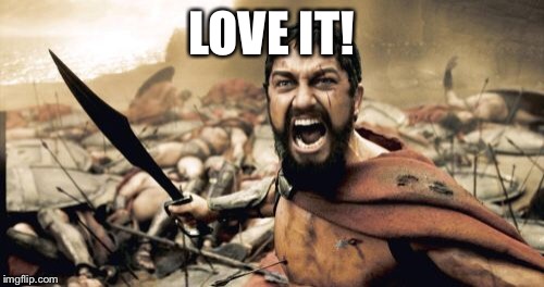 Sparta Leonidas Meme | LOVE IT! | image tagged in memes,sparta leonidas | made w/ Imgflip meme maker