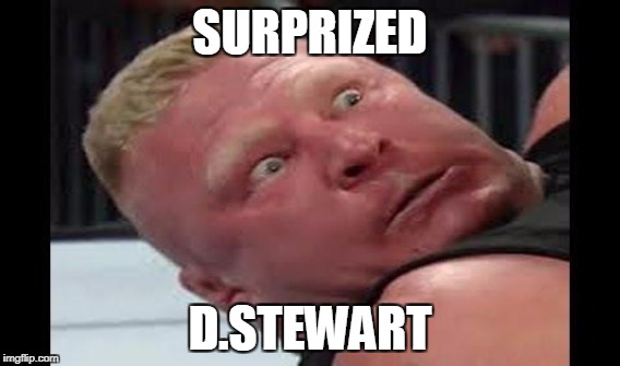 SURPRIZED; D.STEWART | image tagged in brock lesnar | made w/ Imgflip meme maker