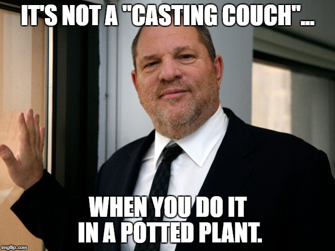 Harvey Weinstein Please Come In | IT'S NOT A "CASTING COUCH"... WHEN YOU DO IT IN A POTTED PLANT. | image tagged in harvey weinstein please come in | made w/ Imgflip meme maker