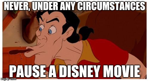 NEVER, UNDER ANY CIRCUMSTANCES; PAUSE A DISNEY MOVIE | image tagged in never,under any circumstances | made w/ Imgflip meme maker