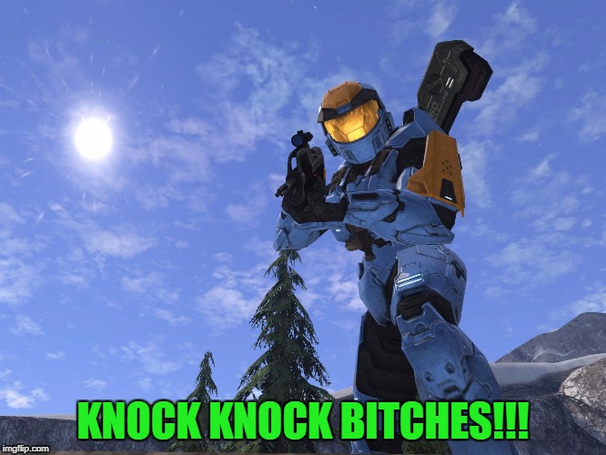 Demonic Penguin Halo 3 | KNOCK KNOCK B**CHES!!! | image tagged in demonic penguin halo 3 | made w/ Imgflip meme maker