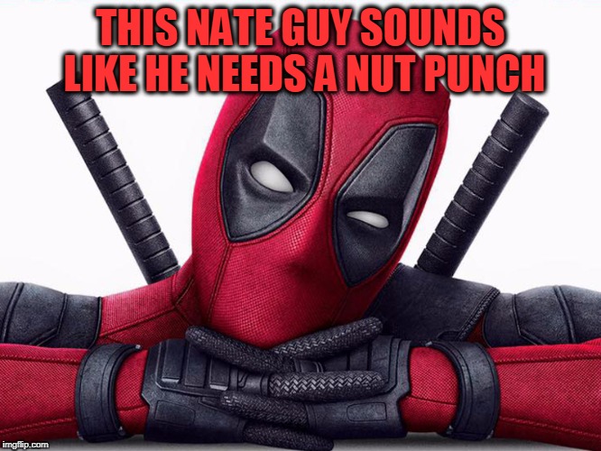 Deadpool - Head Pose | THIS NATE GUY SOUNDS LIKE HE NEEDS A NUT PUNCH | image tagged in deadpool - head pose | made w/ Imgflip meme maker