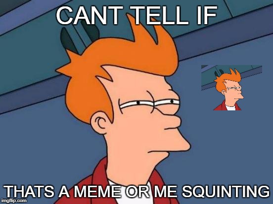 Futurama Fry | CANT TELL IF; THATS A MEME OR ME SQUINTING | image tagged in memes,futurama fry | made w/ Imgflip meme maker
