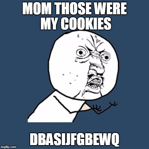 Y U No | MOM THOSE WERE MY COOKIES; DBASIJFGBEWQ | image tagged in memes,y u no | made w/ Imgflip meme maker