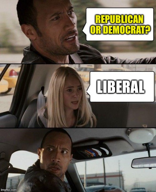 The Rock Driving Meme | REPUBLICAN OR DEMOCRAT? LIBERAL | image tagged in memes,the rock driving,meme,latest stream | made w/ Imgflip meme maker