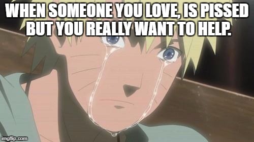 Finishing anime | WHEN SOMEONE YOU LOVE, IS PISSED BUT YOU REALLY WANT TO HELP. | image tagged in finishing anime | made w/ Imgflip meme maker