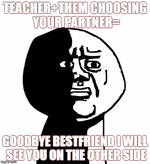 Oh god why | TEACHER+THEM CHOOSING YOUR PARTNER=; GOODBYE BESTFRIEND I WILL SEE YOU ON THE OTHER SIDE | image tagged in oh god why | made w/ Imgflip meme maker