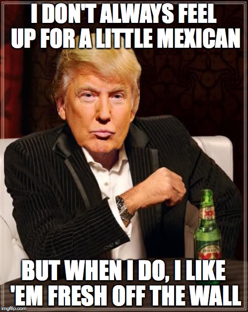 I DON'T ALWAYS FEEL UP FOR A LITTLE MEXICAN BUT WHEN I DO, I LIKE 'EM FRESH OFF THE WALL | made w/ Imgflip meme maker