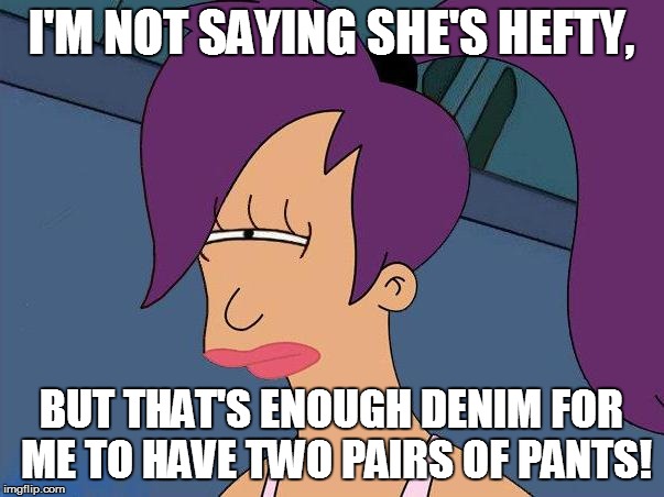 I'M NOT SAYING SHE'S HEFTY, BUT THAT'S ENOUGH DENIM FOR ME TO HAVE TWO PAIRS OF PANTS! | made w/ Imgflip meme maker