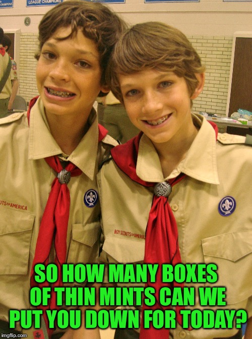 SO HOW MANY BOXES OF THIN MINTS CAN WE PUT YOU DOWN FOR TODAY? | made w/ Imgflip meme maker