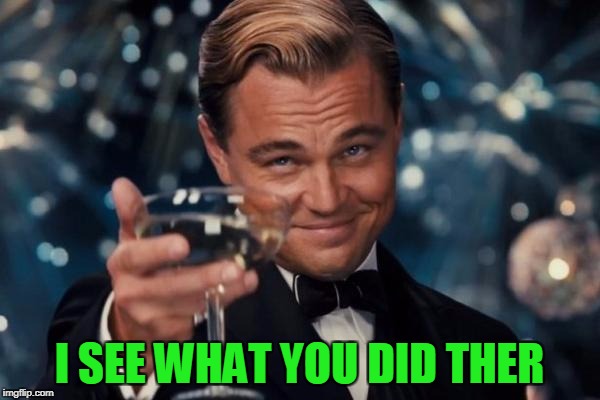 Leonardo Dicaprio Cheers Meme | I SEE WHAT YOU DID THER | image tagged in memes,leonardo dicaprio cheers | made w/ Imgflip meme maker