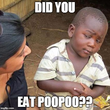 Third World Skeptical Kid Meme | DID YOU; EAT POOPOO?? | image tagged in memes,third world skeptical kid | made w/ Imgflip meme maker