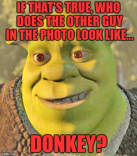 IF THAT'S TRUE, WHO DOES THE OTHER GUY IN THE PHOTO LOOK LIKE... DONKEY? | made w/ Imgflip meme maker