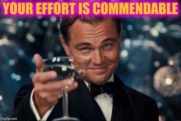 Leonardo Dicaprio Cheers Meme | YOUR EFFORT IS COMMENDABLE | image tagged in memes,leonardo dicaprio cheers | made w/ Imgflip meme maker