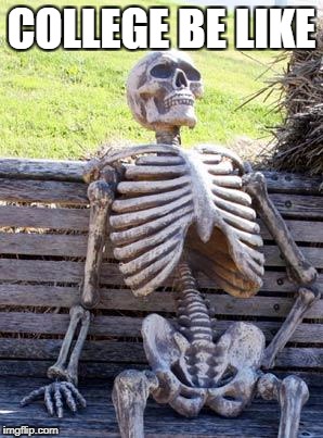 College Be Like... | COLLEGE BE LIKE | image tagged in memes,waiting skeleton,skeleton waiting,funny,college,school | made w/ Imgflip meme maker