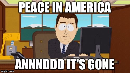 R.I.P peace in America, now a meme | PEACE IN AMERICA; ANNNDDD IT'S GONE | image tagged in memes,aaaaand its gone | made w/ Imgflip meme maker