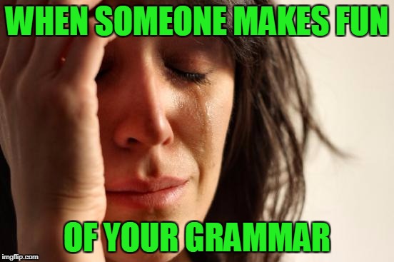 First World Problems Meme | WHEN SOMEONE MAKES FUN OF YOUR GRAMMAR | image tagged in memes,first world problems | made w/ Imgflip meme maker