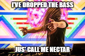 I'VE DROPPED THE BASS; JUS' CALL ME NECTAR | image tagged in dubstep | made w/ Imgflip meme maker