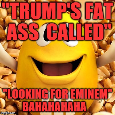 peanut M&M | "TRUMP'S FAT ASS  CALLED"; "LOOKING FOR EMINEM" BAHAHAHAHA | image tagged in peanut mm | made w/ Imgflip meme maker