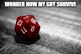 D20 | WONDER HOW MY GUY SURVIVE | image tagged in d20 | made w/ Imgflip meme maker