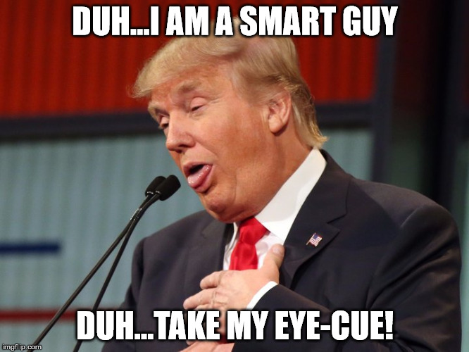 Trump's IQ is low AF! |  DUH...I AM A SMART GUY; DUH...TAKE MY EYE-CUE! | image tagged in trump,stupid,af,memes | made w/ Imgflip meme maker