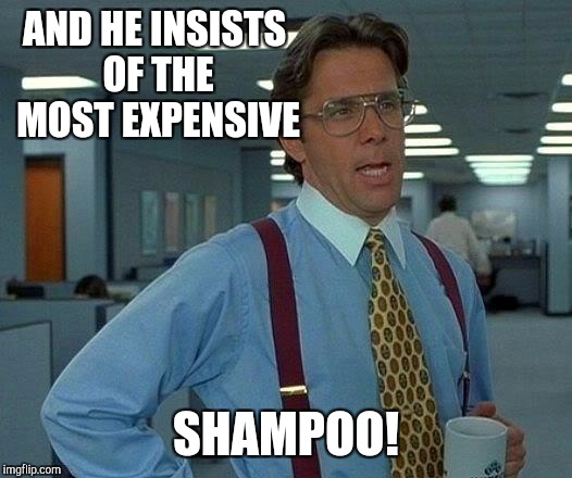 That Would Be Great Meme | AND HE INSISTS OF THE MOST EXPENSIVE SHAMPOO! | image tagged in memes,that would be great | made w/ Imgflip meme maker