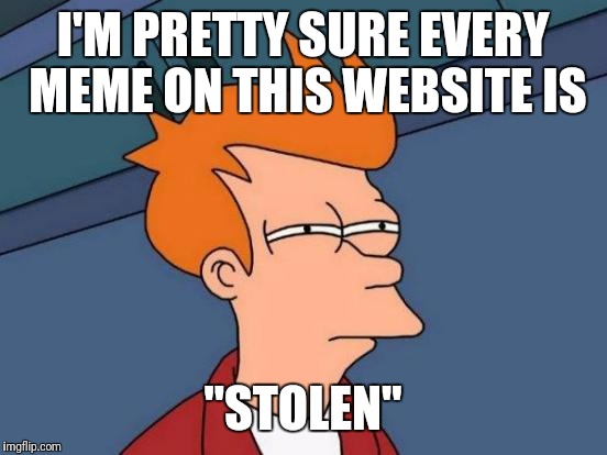 I'M PRETTY SURE EVERY MEME ON THIS WEBSITE IS "STOLEN" | image tagged in memes,futurama fry | made w/ Imgflip meme maker