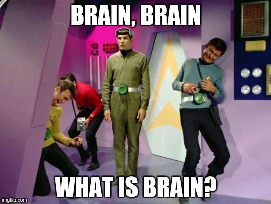 Spock's Brain | BRAIN, BRAIN; WHAT IS BRAIN? | image tagged in brain,spock | made w/ Imgflip meme maker