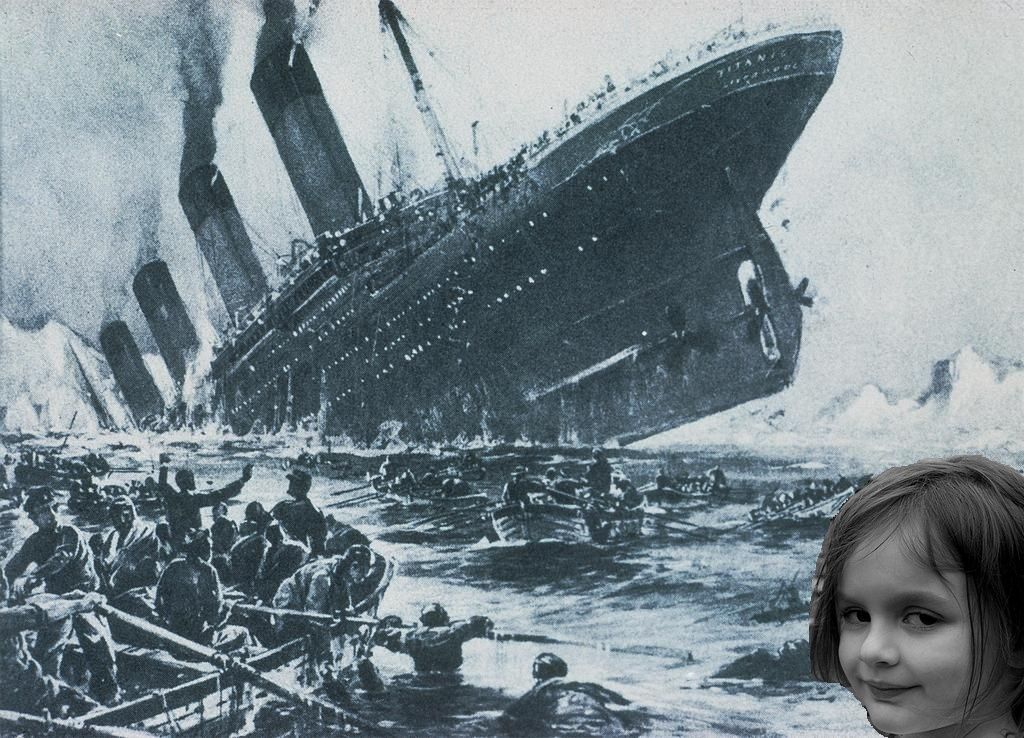 disaster girl sinks the titanic Blank Meme Template