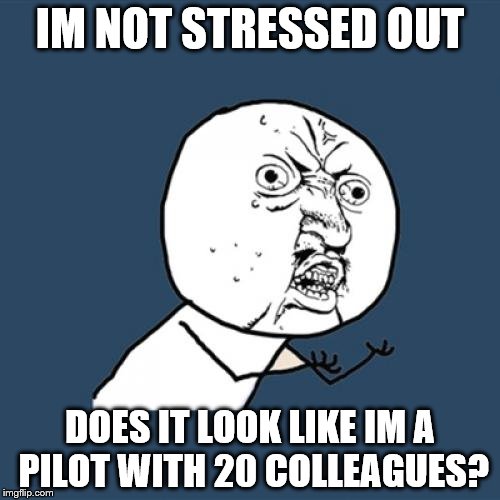 I'm Not TØP! | IM NOT STRESSED OUT; DOES IT LOOK LIKE IM A PILOT WITH 20 COLLEAGUES? | image tagged in memes,y u no | made w/ Imgflip meme maker
