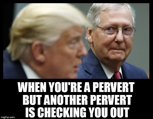 WHEN YOU'RE A PERVERT BUT ANOTHER PERVERT IS CHECKING YOU OUT | image tagged in pervert,perverts,old pervert,evil trump,mitch mcconnell,clown car republicans | made w/ Imgflip meme maker
