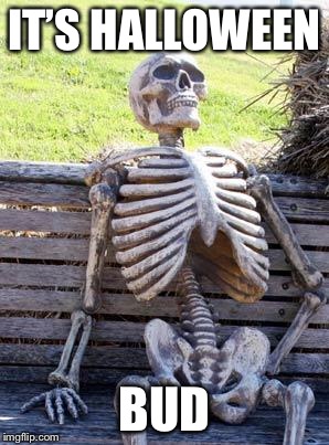 Waiting Skeleton Meme | IT’S HALLOWEEN BUD | image tagged in memes,waiting skeleton | made w/ Imgflip meme maker