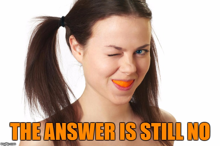 Crazy Girl smiling | THE ANSWER IS STILL NO | made w/ Imgflip meme maker