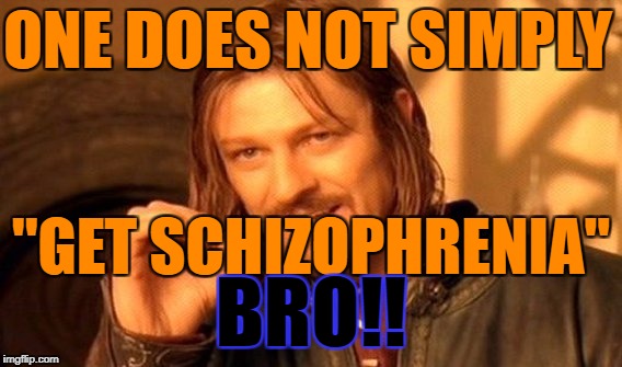One Does Not Simply Meme | ONE DOES NOT SIMPLY; ''GET SCHIZOPHRENIA''; BRO!! | image tagged in memes,one does not simply | made w/ Imgflip meme maker