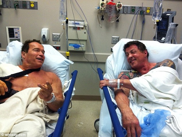 High Quality Arnie and Stallone in hospital  Blank Meme Template