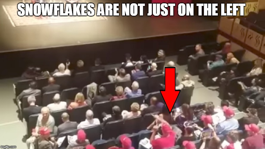 MAGA-Hatted Trump Supporters SHOUT DOWN Leftist Speaker At California College | SNOWFLAKES ARE NOT JUST ON THE LEFT | image tagged in memes,maga,trump supporters,snowflakes,just stop | made w/ Imgflip meme maker