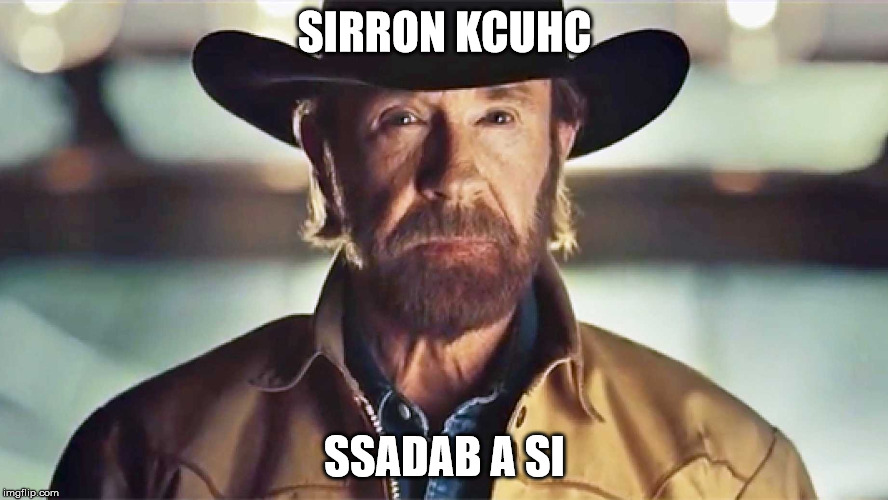 REFLECTIONS OF CHUCK NORRIS | SIRRON KCUHC; SSADAB A SI | image tagged in mirror,chuck norris,reflections,the other side,i am stuck behind a mirror | made w/ Imgflip meme maker