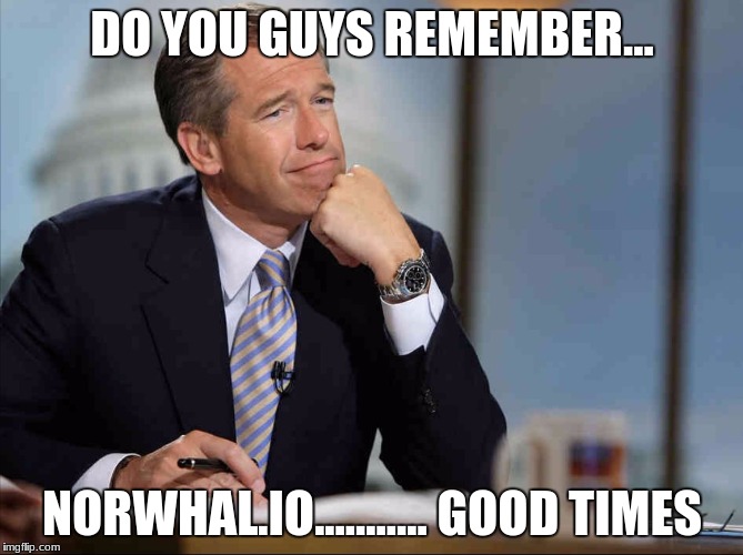 Brian Williams Fondly Remembers | DO YOU GUYS REMEMBER... NORWHAL.IO........... GOOD TIMES | image tagged in brian williams fondly remembers | made w/ Imgflip meme maker
