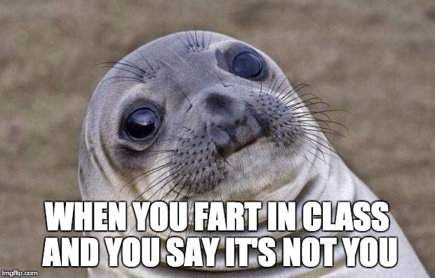 Awkward Moment Sealion | WHEN YOU FART IN CLASS AND YOU SAY IT'S NOT YOU | image tagged in memes,awkward moment sealion | made w/ Imgflip meme maker