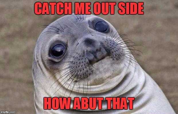 Awkward Moment Sealion Meme | CATCH ME OUT SIDE; HOW ABUT THAT | image tagged in memes,awkward moment sealion | made w/ Imgflip meme maker