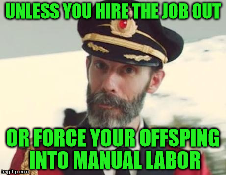 UNLESS YOU HIRE THE JOB OUT OR FORCE YOUR OFFSPING INTO MANUAL LABOR | made w/ Imgflip meme maker