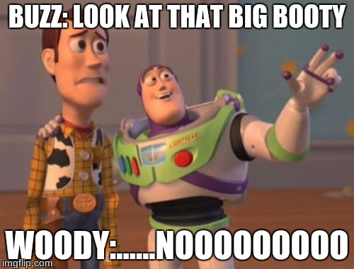 X, X Everywhere | BUZZ: LOOK AT THAT BIG BOOTY; WOODY:......NOOOOOOOOO | image tagged in memes,x x everywhere | made w/ Imgflip meme maker