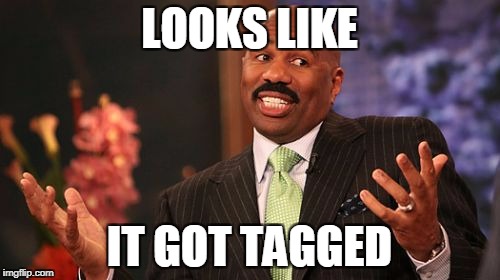 Steve Harvey Meme | LOOKS LIKE IT GOT TAGGED | image tagged in memes,steve harvey | made w/ Imgflip meme maker