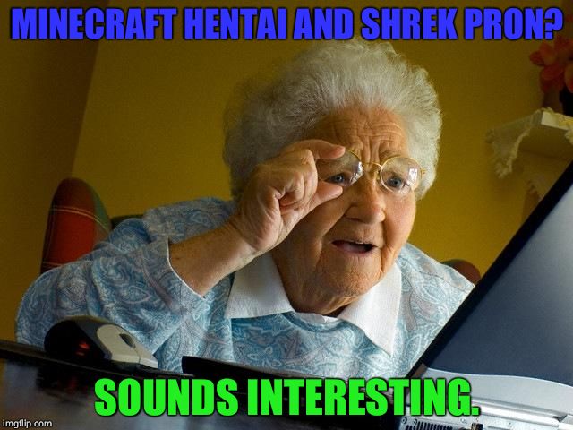 Grandma Finds The Internet | MINECRAFT HENTAI AND SHREK PRON? SOUNDS INTERESTING. | image tagged in memes,grandma finds the internet | made w/ Imgflip meme maker