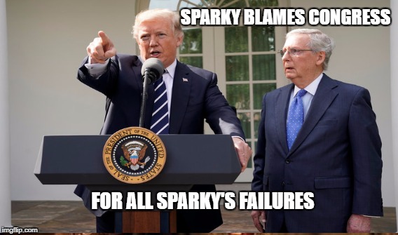 Blame Game | SPARKY BLAMES CONGRESS; FOR ALL SPARKY'S FAILURES | image tagged in sparky,trump,failure | made w/ Imgflip meme maker